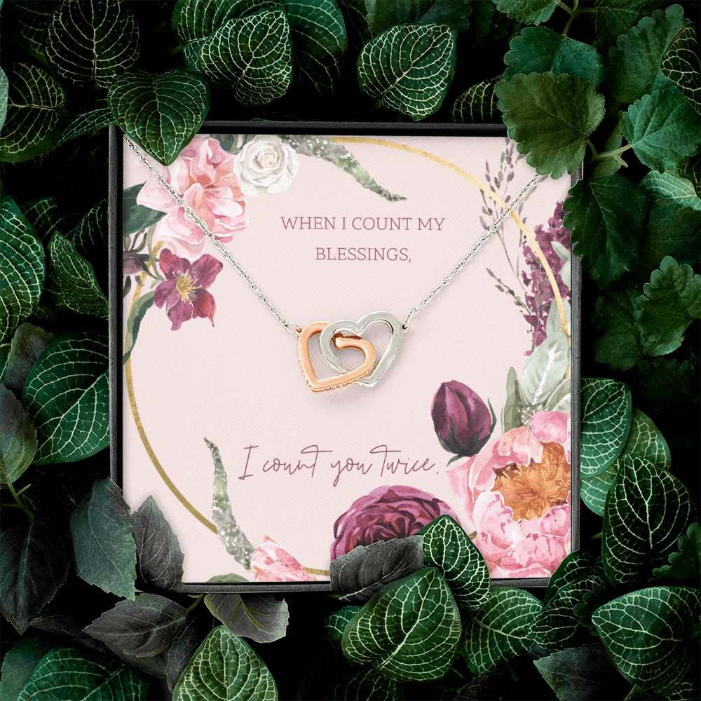 To My Wife I Count You Twice Inseparable Pendant 18k Rose Gold 16� - Interlocking Hearts Necklace