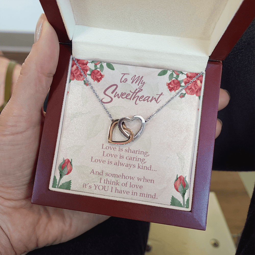 Gift To Wife Girlfriend Love Is You Inseparable Necklace 18k Rose Gold Finish 16� - Interlocking Hearts Necklace