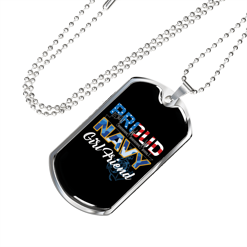 To My Girlfriend Proud Navy Girlfriend Necklace Stainless Steel or 18k Gold Dog Tag 24" Chain - Luxury Love Messages Dog Tag Gifts For Man, Woman