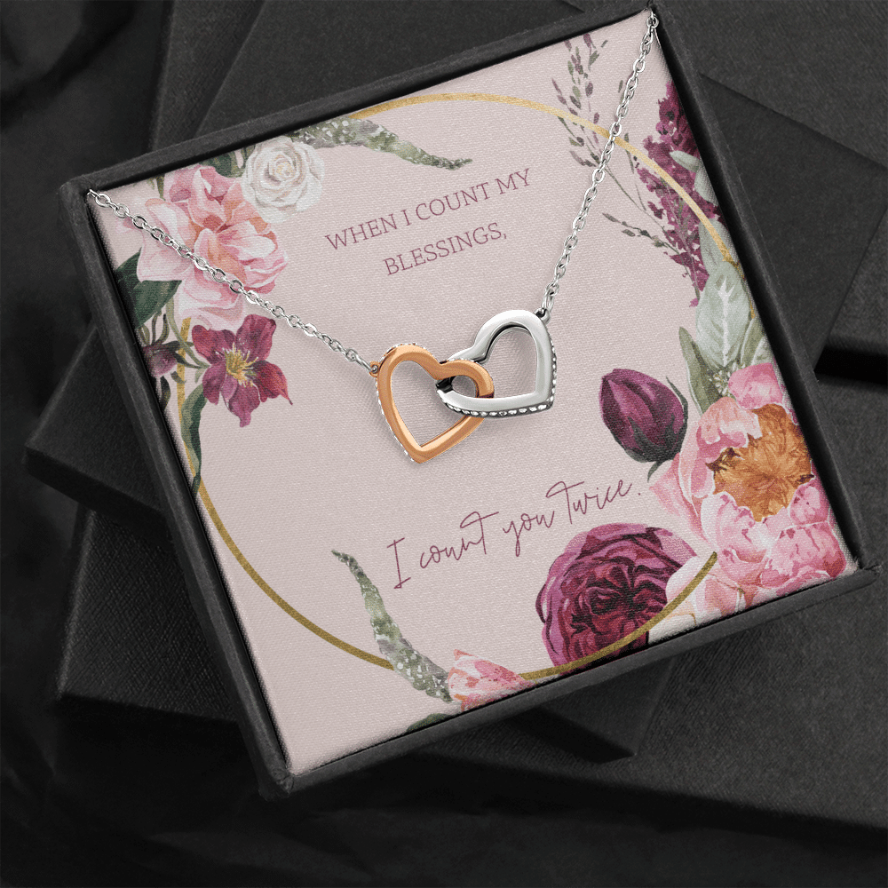 To My Wife I Count You Twice Inseparable Pendant 18k Rose Gold 16� - Interlocking Hearts Necklace