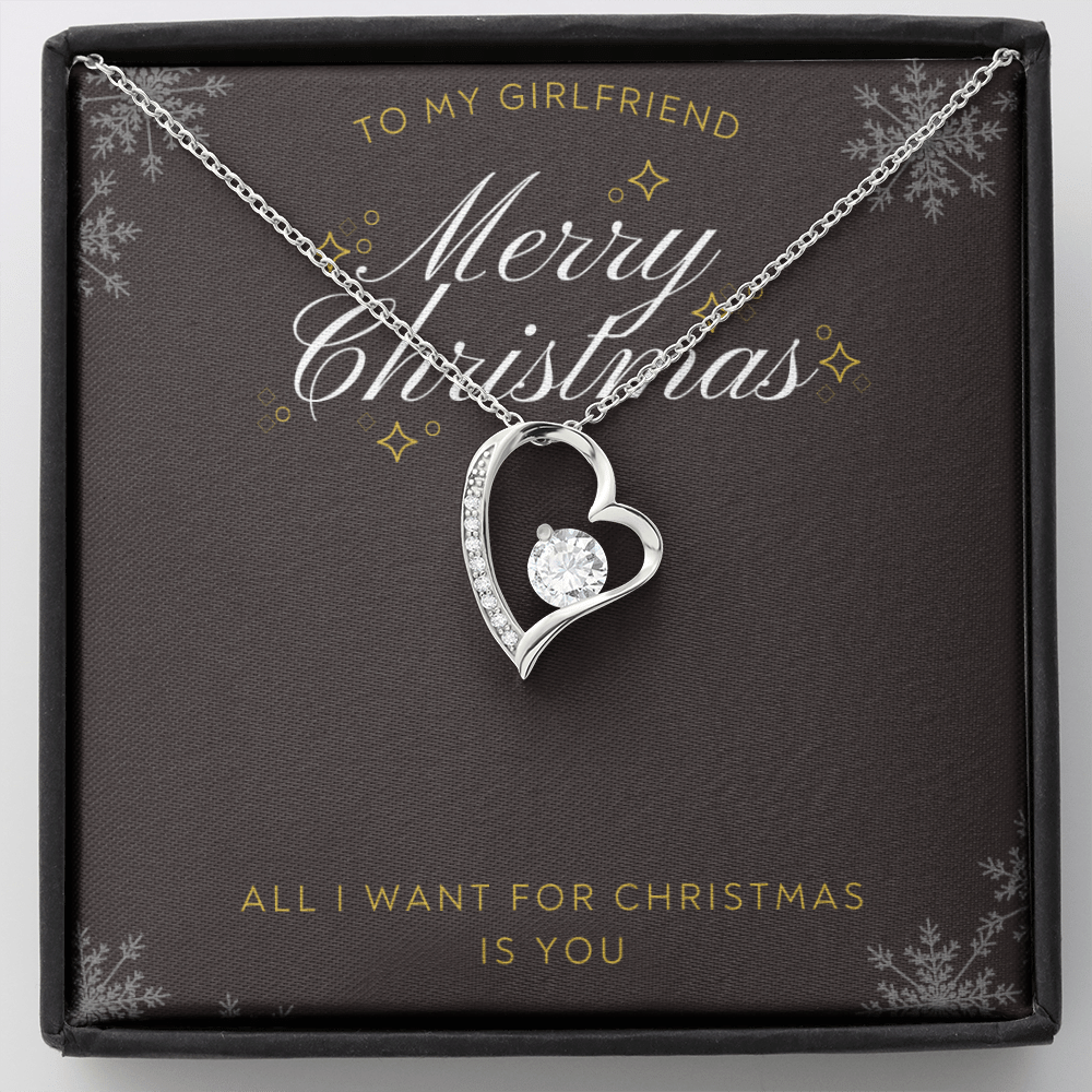 To My Girlfriend All I want For Christmas Message Card Forever Necklace 18k Gold or Stainless Steel 18" Necklace - Forever Love Necklace Gift Idea For Woman