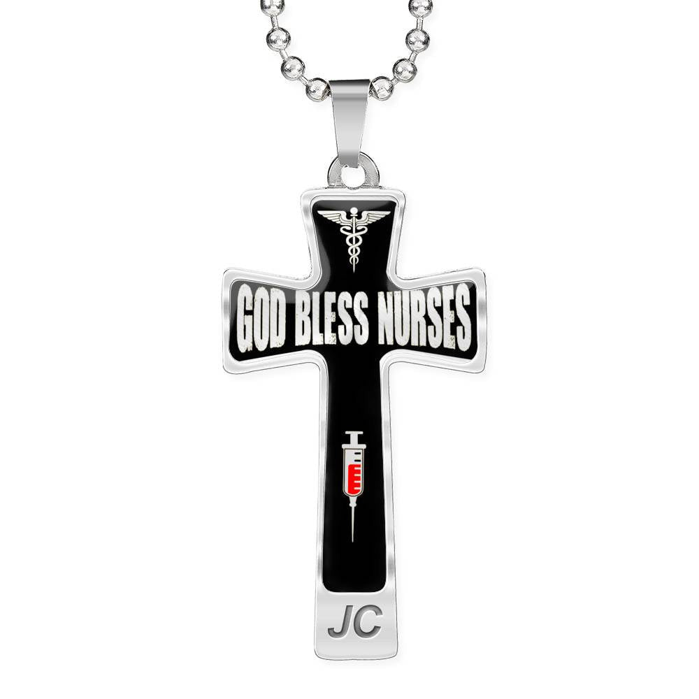 God Bless Nurses Cross 18-22" - Dog Tag with Swivel Keychain