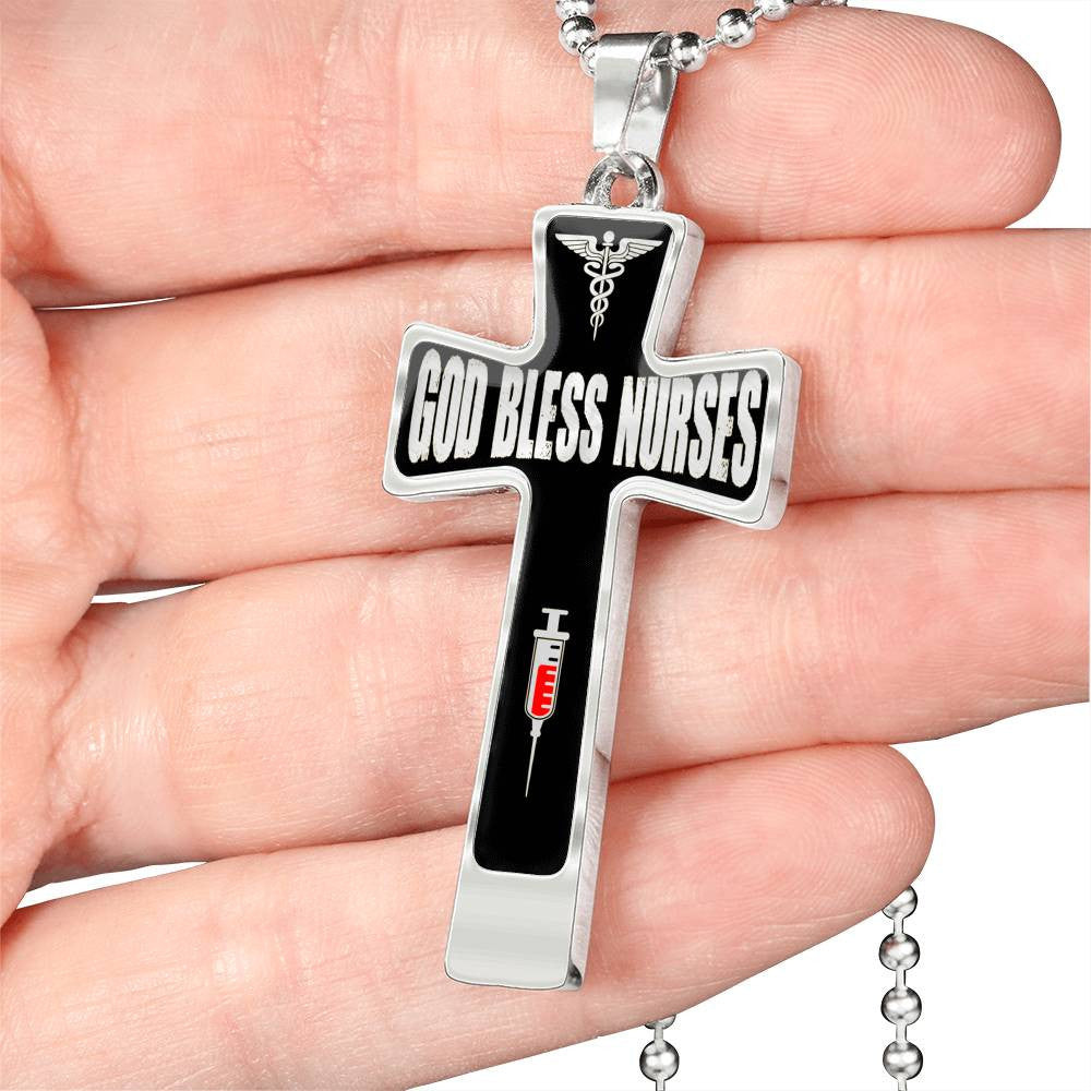 God Bless Nurses Cross 18-22" - Dog Tag with Swivel Keychain