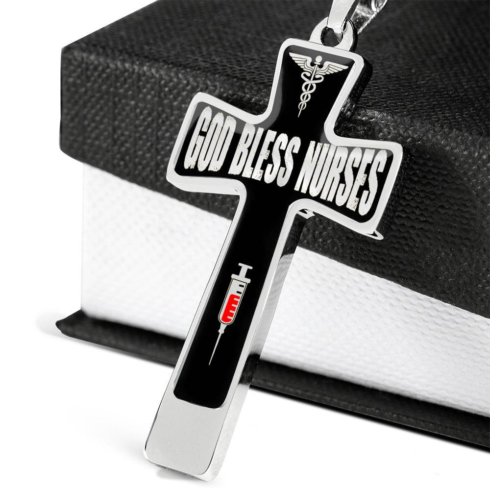 God Bless Nurses Cross 18-22" - Dog Tag with Swivel Keychain