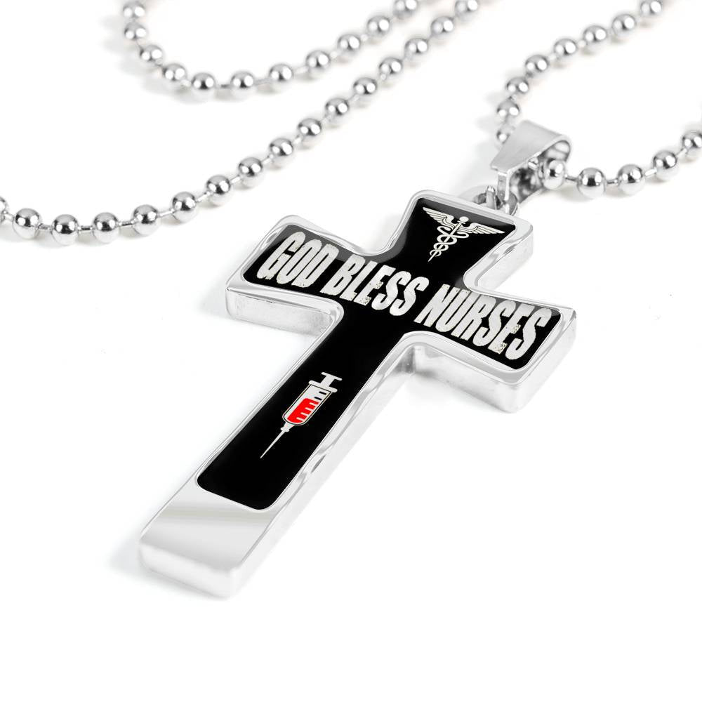 God Bless Nurses Cross 18-22" - Dog Tag with Swivel Keychain