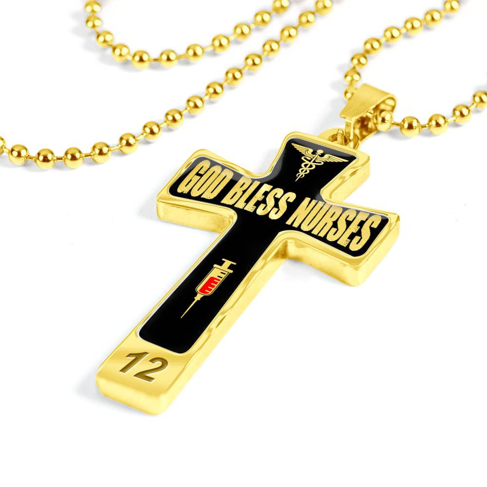 God Bless Nurses Cross 18-22" - Dog Tag with Swivel Keychain