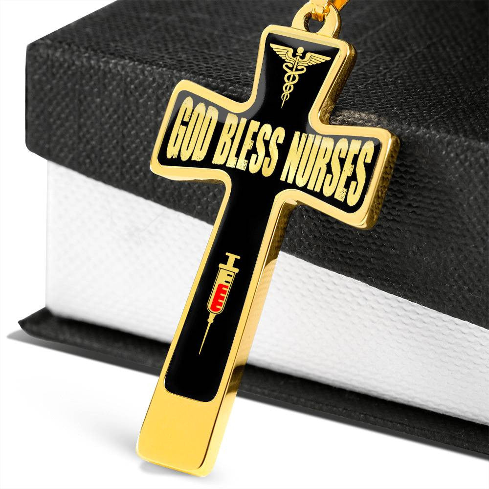 God Bless Nurses Cross 18-22" - Dog Tag with Swivel Keychain