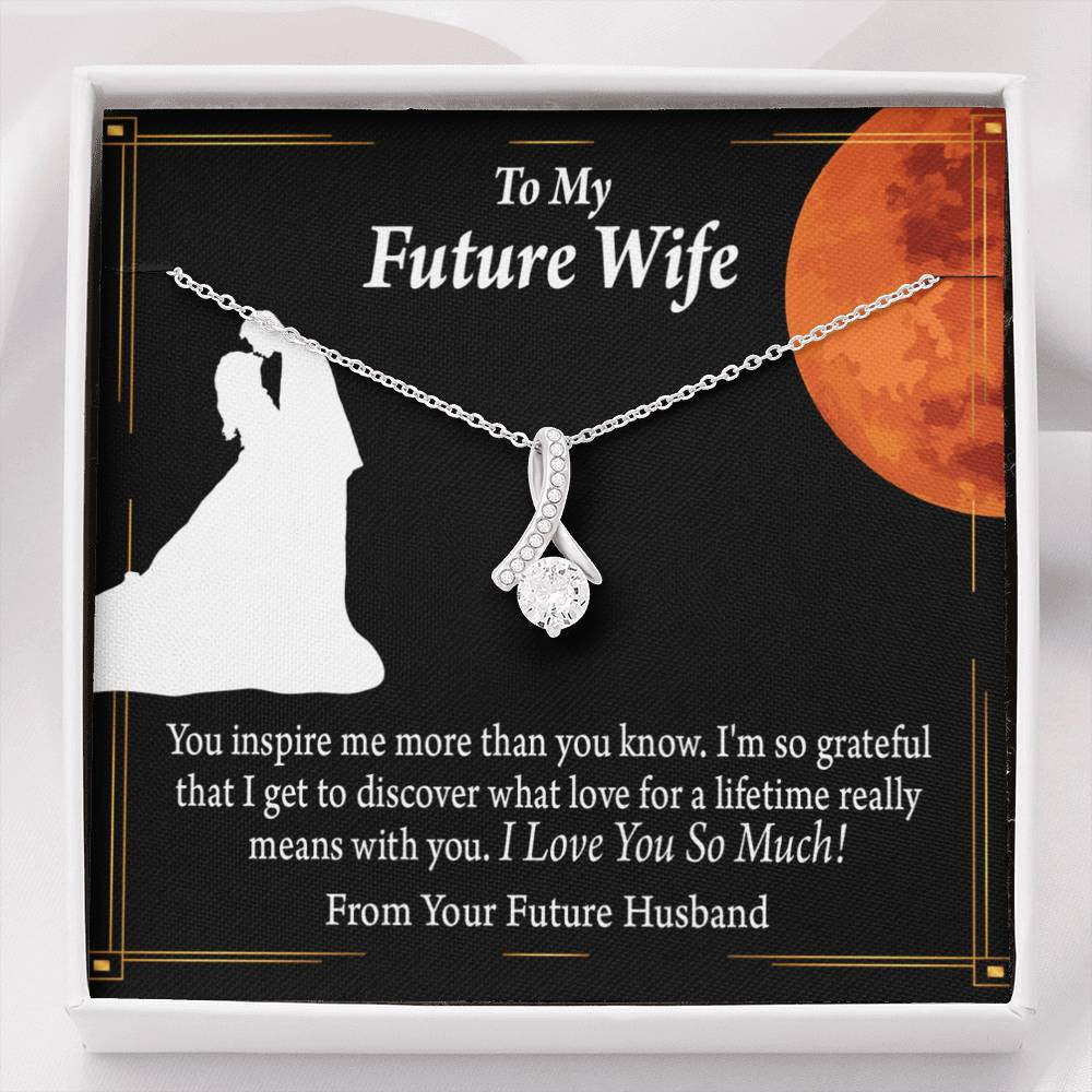 To My Wife Future Wife Inspiration Eternity Ribbon Stone Pendant 14K White Gold Stainless Steel Jewelry Gift - Alluring Beauty Necklace Gift For Her