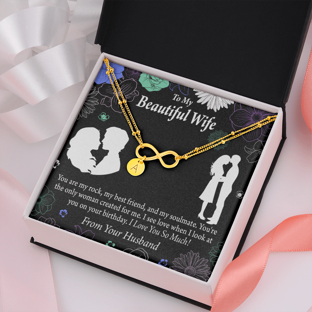 To My Wife My Rock Infinity Bracelet With Initial Charms - Infinity Bracelet