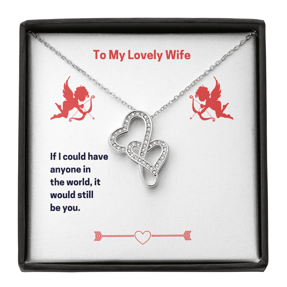 To My Lovely Wife (Valentine's) Twin Hearts Necklace Cz Eternal Bond Pendant From Son Daughter Gift Anniversary Birthday Graduation Mothers Day - Double Hearts Necklace