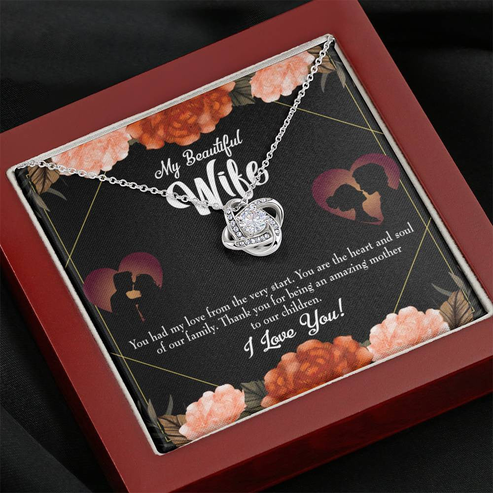 To My Wife Heart And Soul Wife Infinity Knot Necklace Keepsake Message Card Stainless Steel Cz Pendant - Luxury Love Knot Necklace Meanful Gift Idea For Her/Him