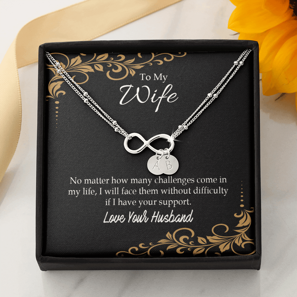 To My Wife No Matter How Many Challenges Infinity Bracelet With Initial Charms - Infinity Bracelet