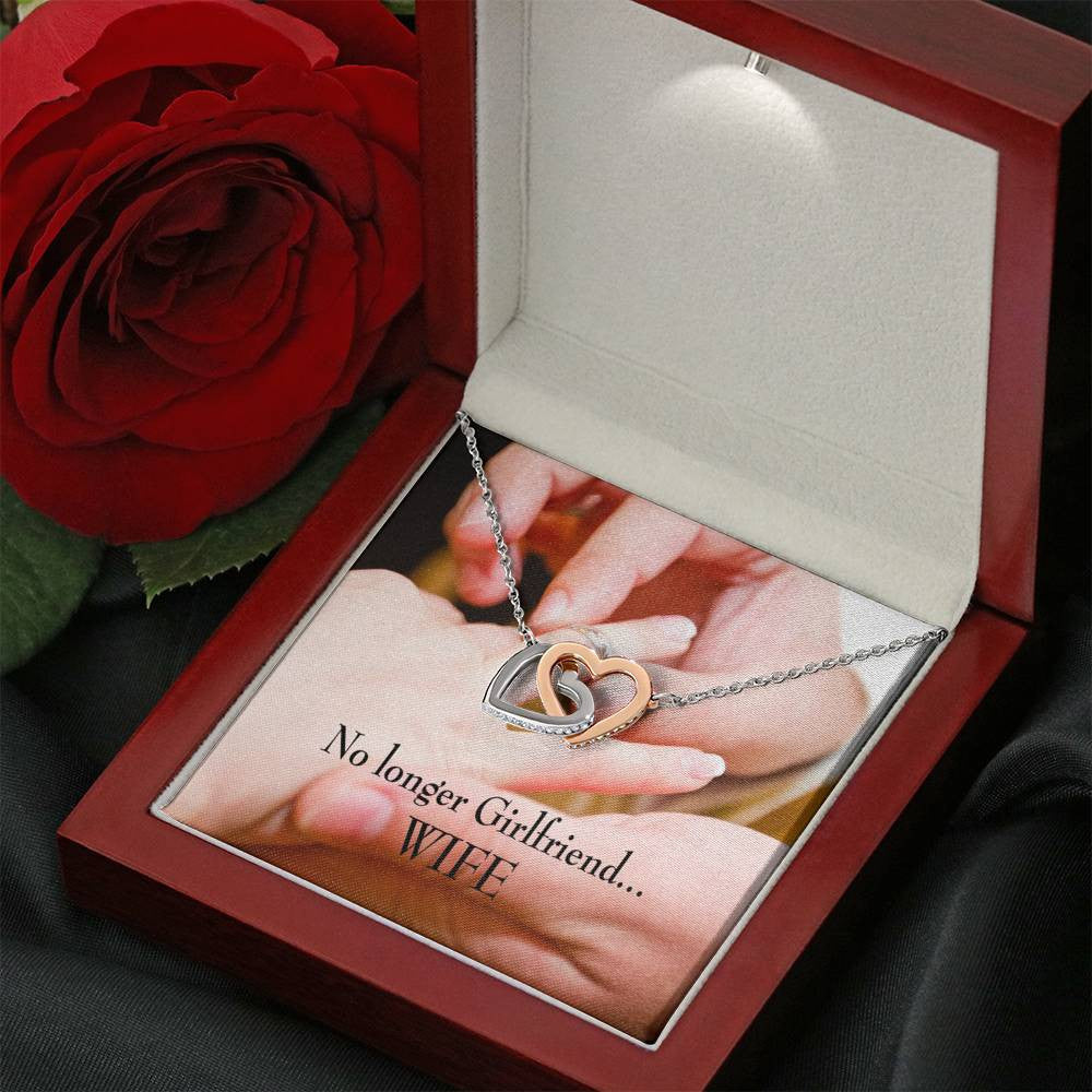 Future Wife Fiance Gift No Longer Girlfriend Inseparable Love Pendant 18k Rose Gold Finish 16� Engagement Wedding Gift - Interlocking Hearts Necklace