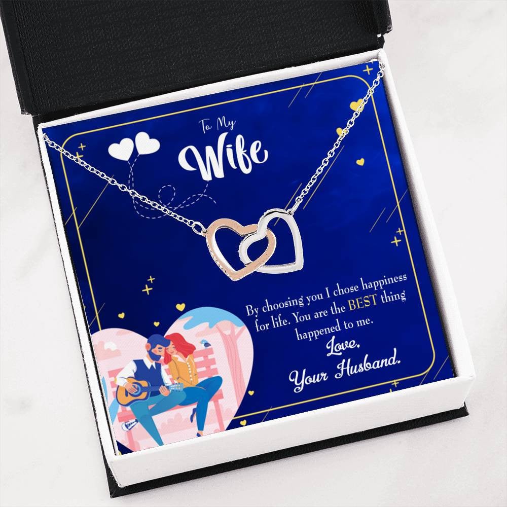 Wife Gift For Wife Birthday I Chose Happiness Inseparable Love Pendant 18k Rose Gold Finish 16� - Interlocking Hearts Necklace
