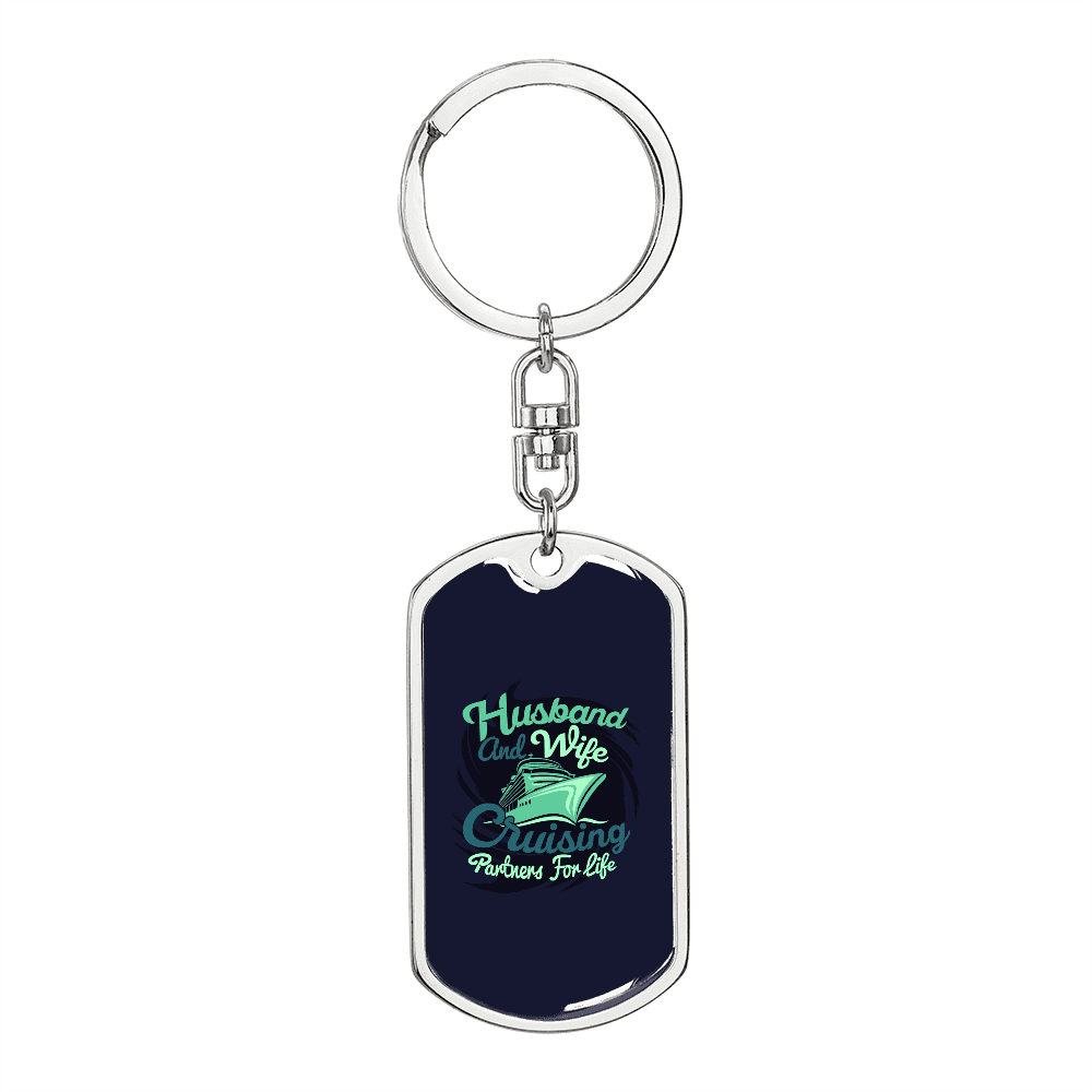 To My Wife Husband and Wife Cruising Green Keychain Stainless Steel or 18k Gold Dog Tag Keyring - Dog Tag with Swivel Keychain