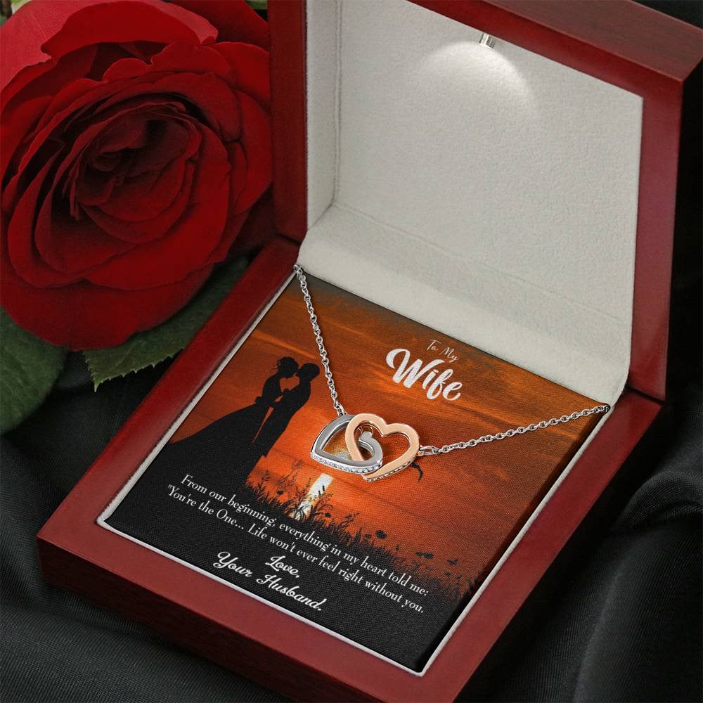 Wife Gift For Wife Birthday You're The One! Inseparable Love Pendant 18k Rose Gold Finish 16� - Interlocking Hearts Necklace