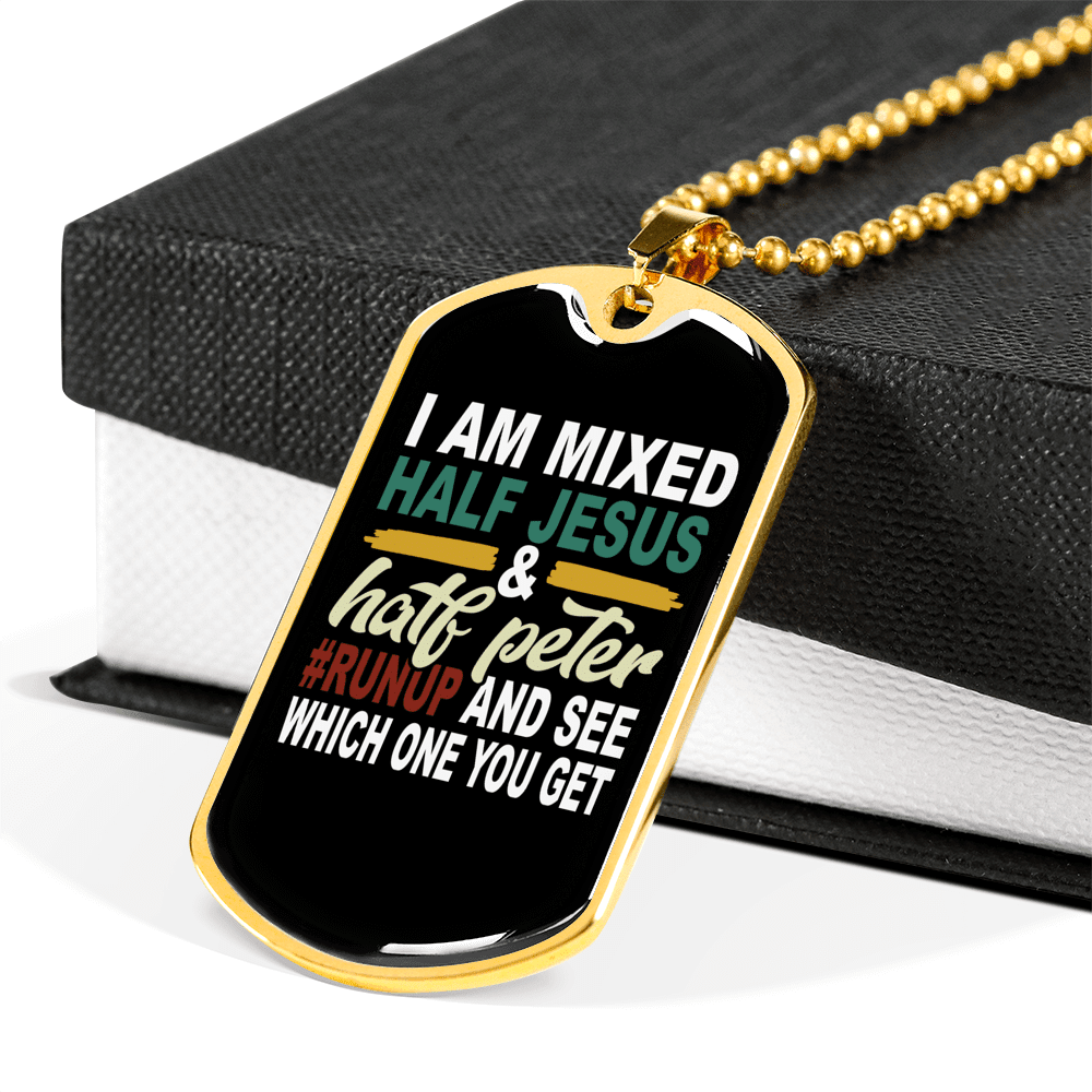 Half Jesus Half Peter Necklace Dog Tag 24" Chain - Luxury Love Messages Dog Tag Gifts For Him