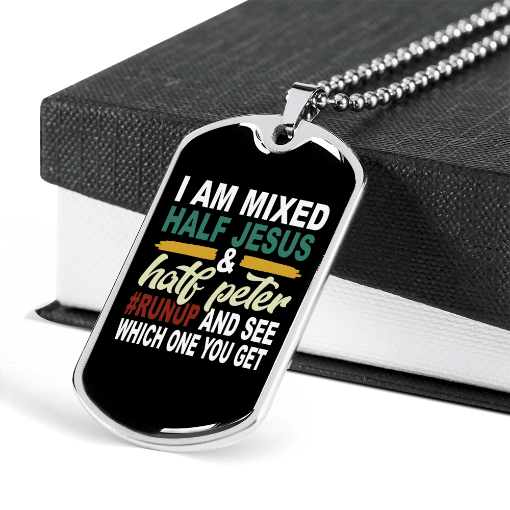 Half Jesus Half Peter Necklace Dog Tag 24" Chain - Luxury Love Messages Dog Tag Gifts For Him
