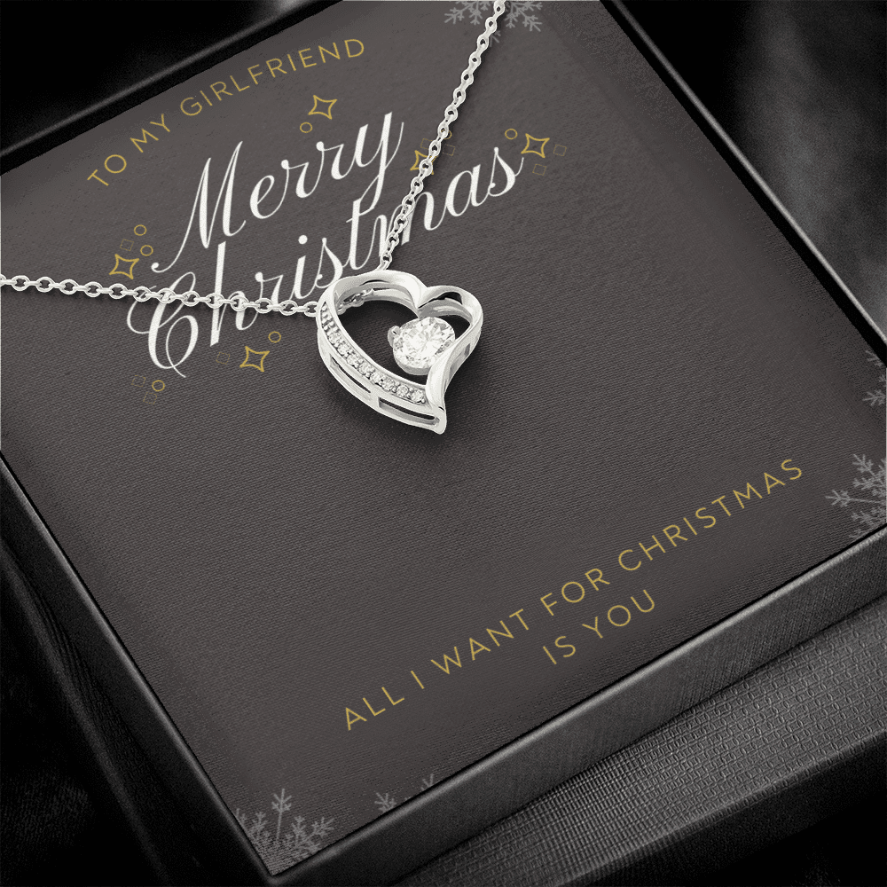 To My Girlfriend All I want For Christmas Message Card Forever Necklace 18k Gold or Stainless Steel 18" Necklace - Forever Love Necklace Gift Idea For Woman