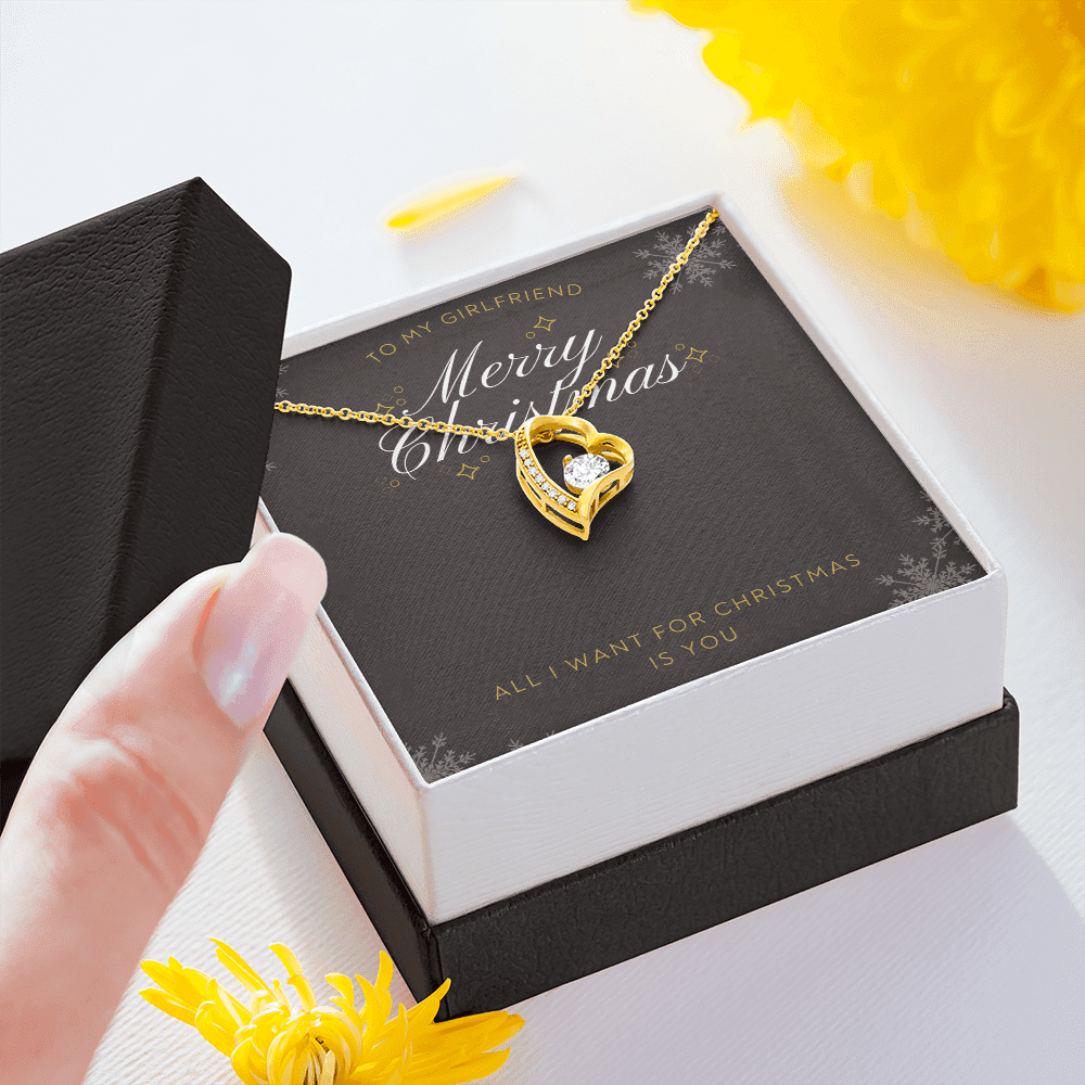 To My Girlfriend All I want For Christmas Message Card Forever Necklace 18k Gold or Stainless Steel 18" Necklace - Forever Love Necklace Gift Idea For Woman
