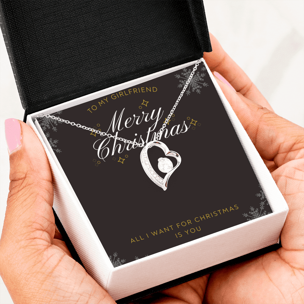 To My Girlfriend All I want For Christmas Message Card Forever Necklace 18k Gold or Stainless Steel 18" Necklace - Forever Love Necklace Gift Idea For Woman