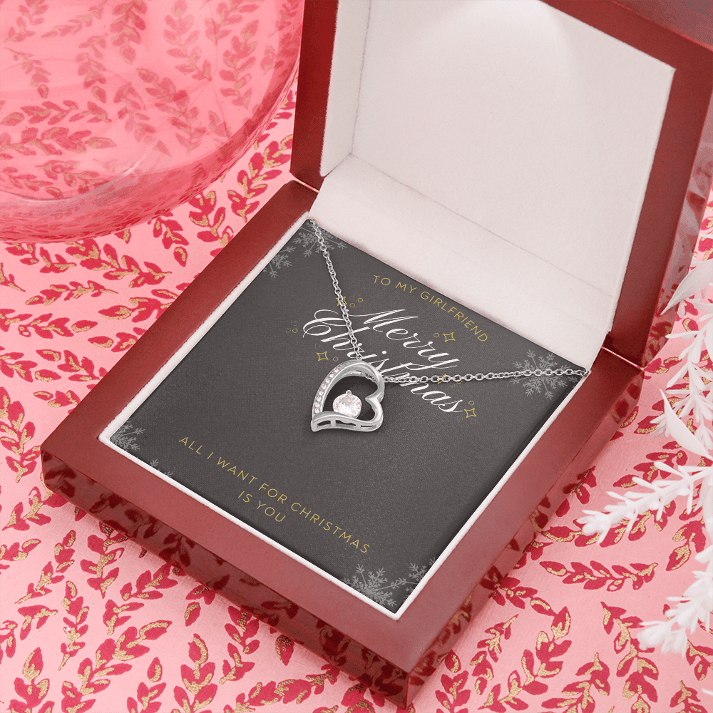To My Girlfriend All I want For Christmas Message Card Forever Necklace 18k Gold or Stainless Steel 18" Necklace - Forever Love Necklace Gift Idea For Woman