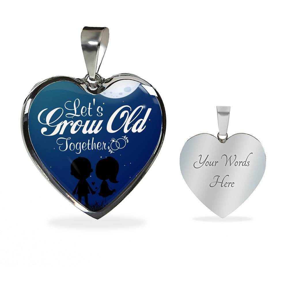 To Wife Let's Grow Old Together Stainless Steel or 18k Gold Heart Necklace Jewelry Gift - Luxury Heart Pendant Necklace Gift Idea For Her/Him