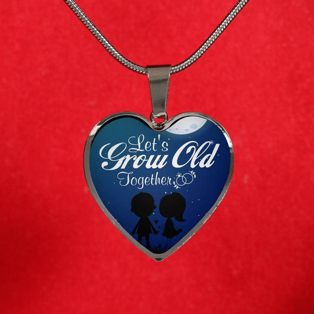 To Wife Let's Grow Old Together Stainless Steel or 18k Gold Heart Necklace Jewelry Gift - Luxury Heart Pendant Necklace Gift Idea For Her/Him