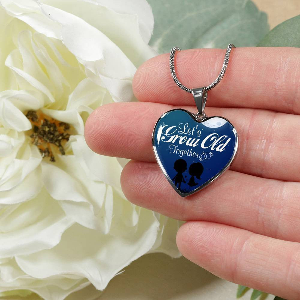 To Wife Let's Grow Old Together Stainless Steel or 18k Gold Heart Necklace Jewelry Gift - Luxury Heart Pendant Necklace Gift Idea For Her/Him
