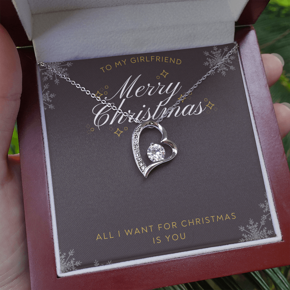 To My Girlfriend All I want For Christmas Message Card Forever Necklace 18k Gold or Stainless Steel 18" Necklace - Forever Love Necklace Gift Idea For Woman