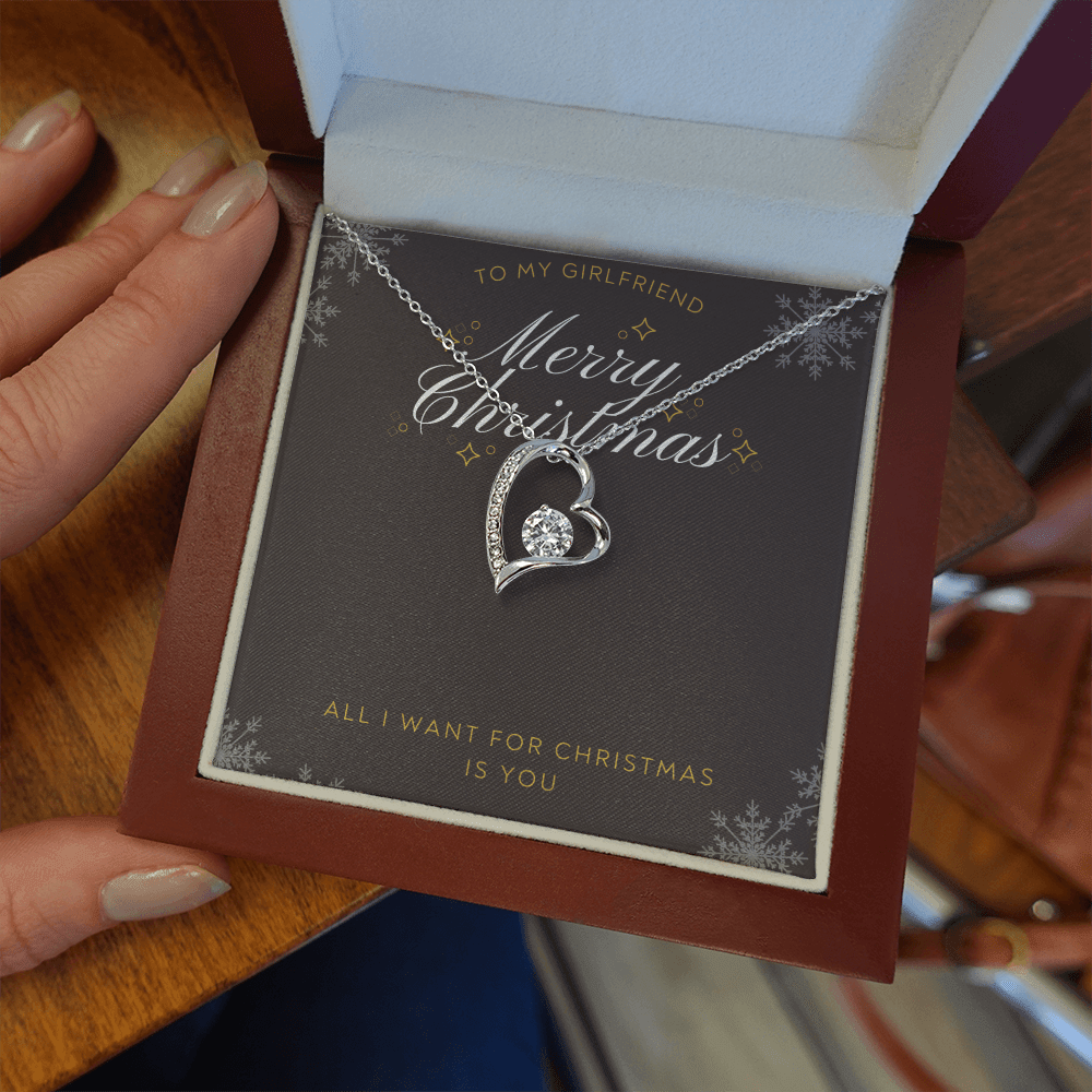 To My Girlfriend All I want For Christmas Message Card Forever Necklace 18k Gold or Stainless Steel 18" Necklace - Forever Love Necklace Gift Idea For Woman