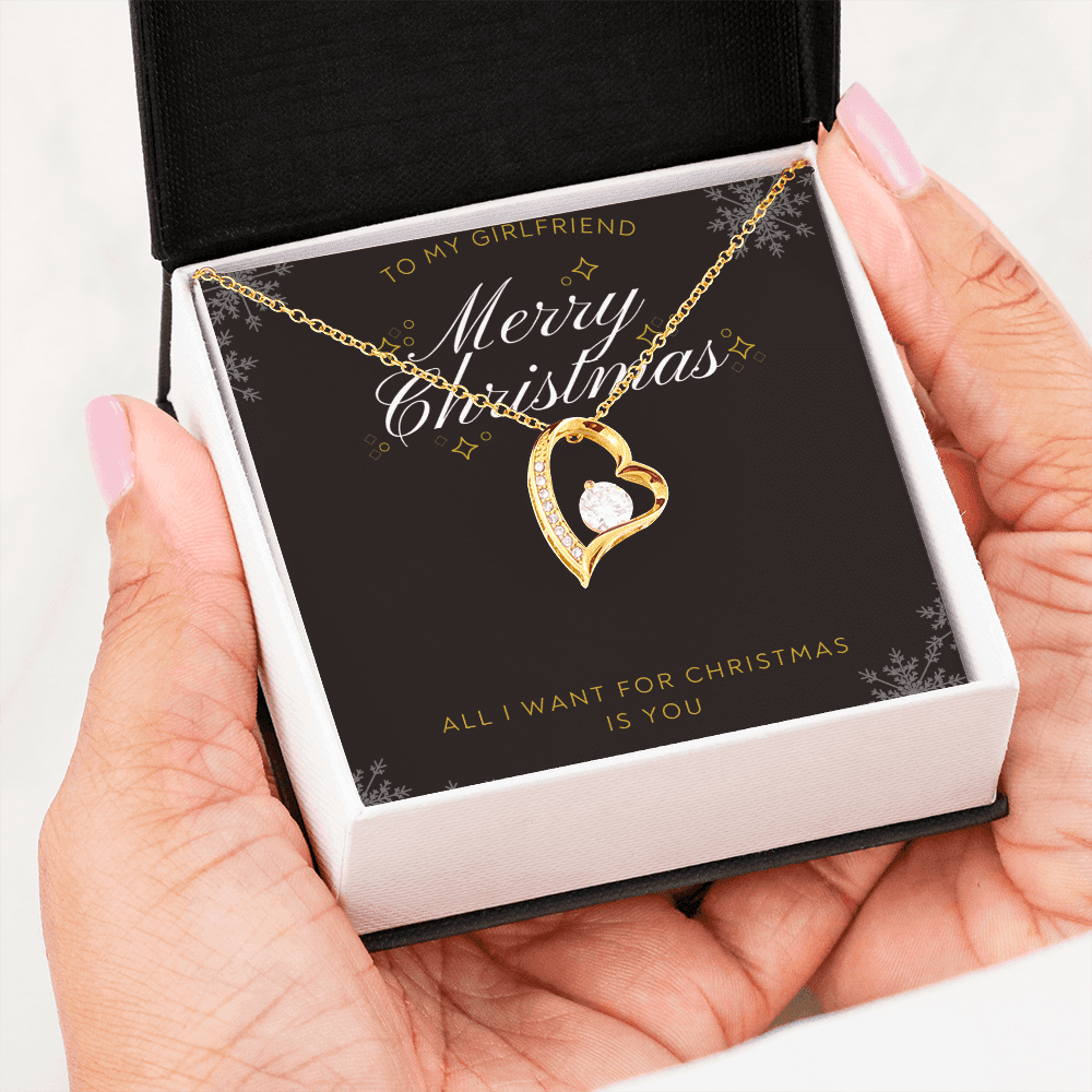 To My Girlfriend All I want For Christmas Message Card Forever Necklace 18k Gold or Stainless Steel 18" Necklace - Forever Love Necklace Gift Idea For Woman