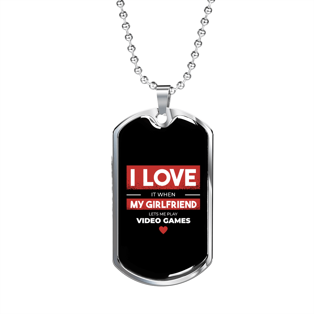 To My Girlfriend Video Game Girlfriend Black Necklace Stainless Steel or 18k Gold Dog Tag 24" Chain - Luxury Love Messages Dog Tag Gifts For Man, Woman