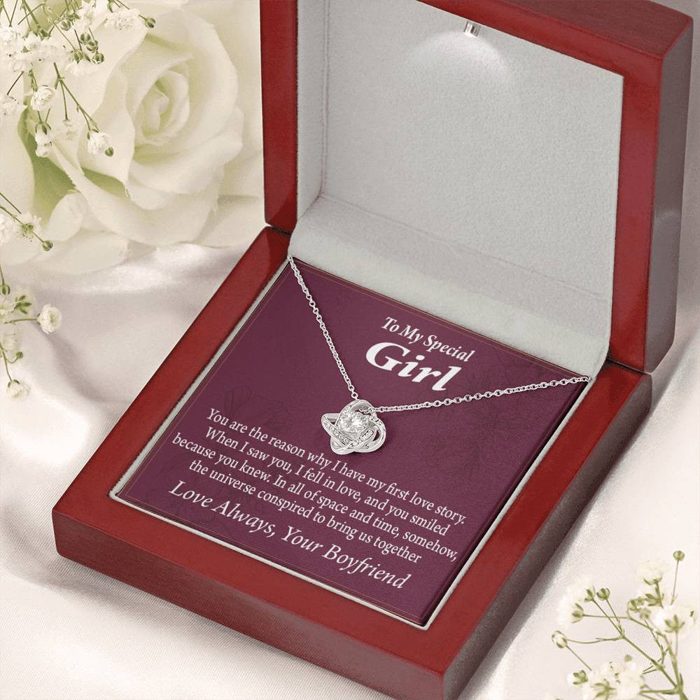 To My Girlfriend The Reason For First Love Story Love Knot Pendant Necklace Stainless Steel W Cz Stone - Luxury Love Knot Necklace Meanful Gift Idea For Her/Him