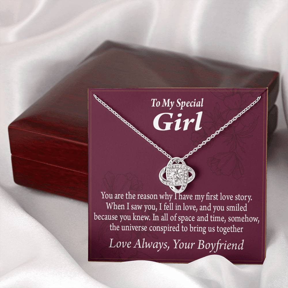 To My Girlfriend The Reason For First Love Story Love Knot Pendant Necklace Stainless Steel W Cz Stone - Luxury Love Knot Necklace Meanful Gift Idea For Her/Him