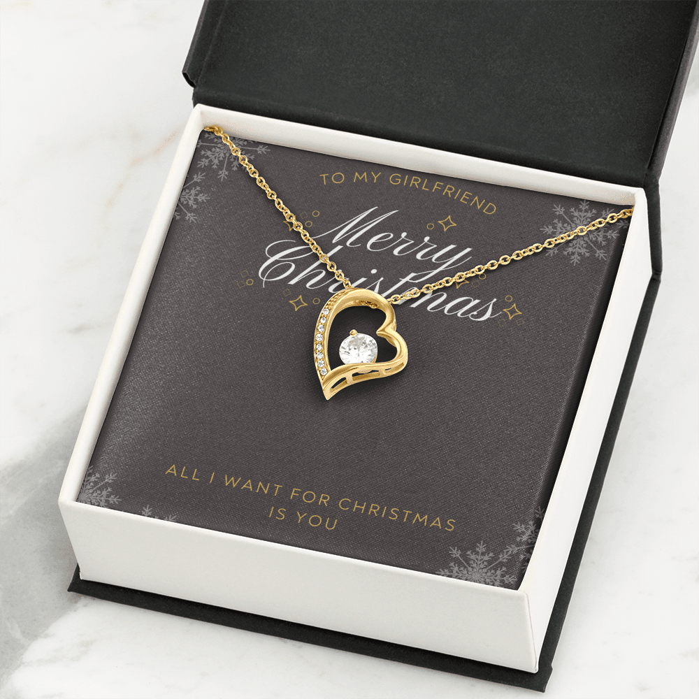 To My Girlfriend All I want For Christmas Message Card Forever Necklace 18k Gold or Stainless Steel 18" Necklace - Forever Love Necklace Gift Idea For Woman