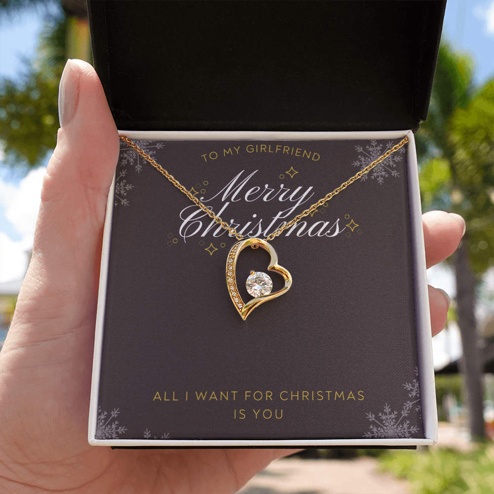 To My Girlfriend All I want For Christmas Message Card Forever Necklace 18k Gold or Stainless Steel 18" Necklace - Forever Love Necklace Gift Idea For Woman