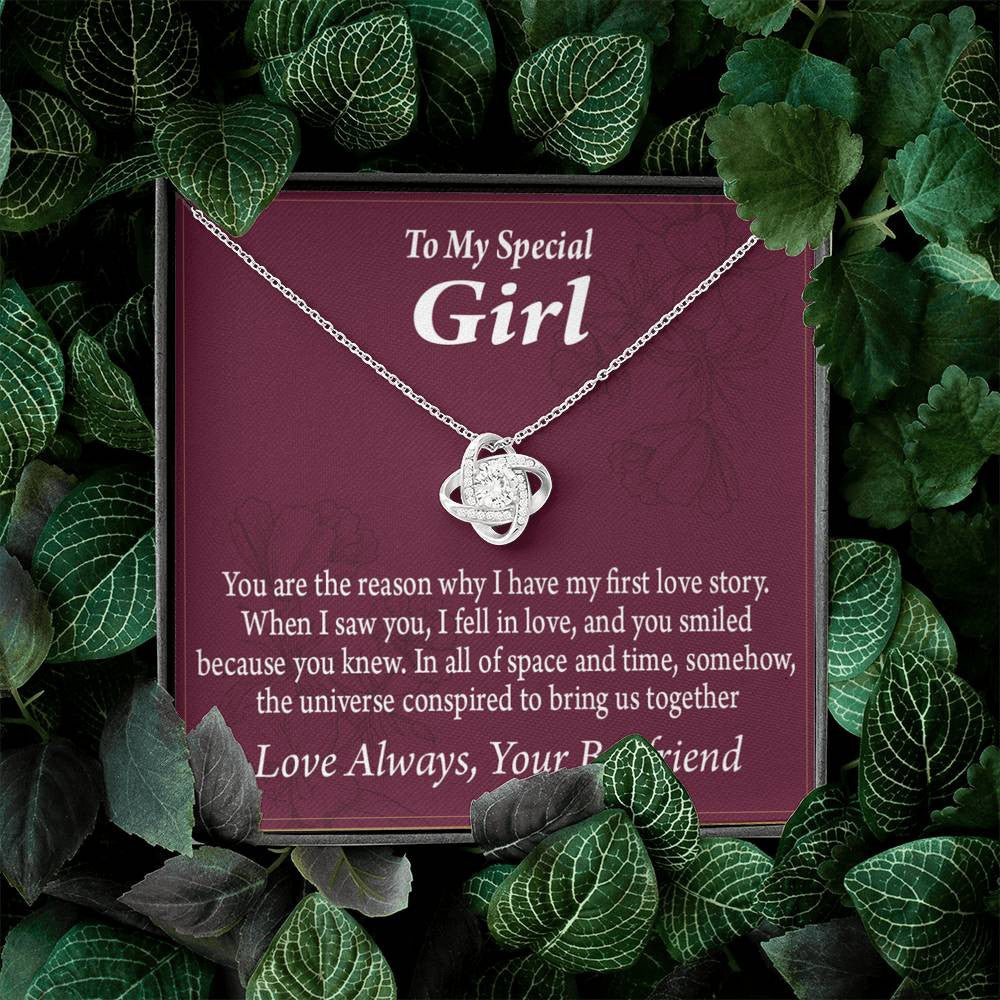 To My Girlfriend The Reason For First Love Story Love Knot Pendant Necklace Stainless Steel W Cz Stone - Luxury Love Knot Necklace Meanful Gift Idea For Her/Him