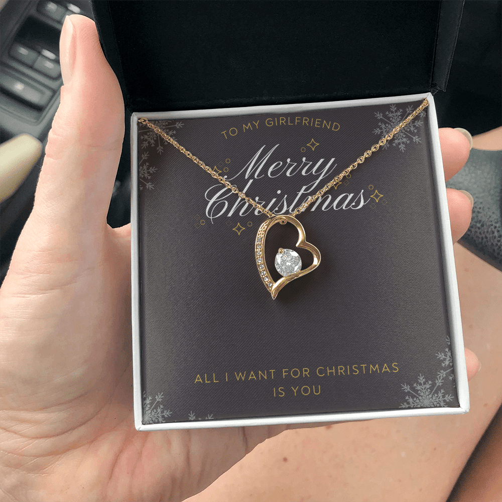 To My Girlfriend All I want For Christmas Message Card Forever Necklace 18k Gold or Stainless Steel 18" Necklace - Forever Love Necklace Gift Idea For Woman