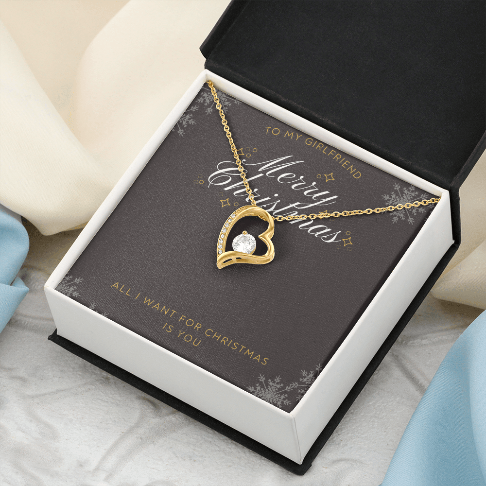 To My Girlfriend All I want For Christmas Message Card Forever Necklace 18k Gold or Stainless Steel 18" Necklace - Forever Love Necklace Gift Idea For Woman