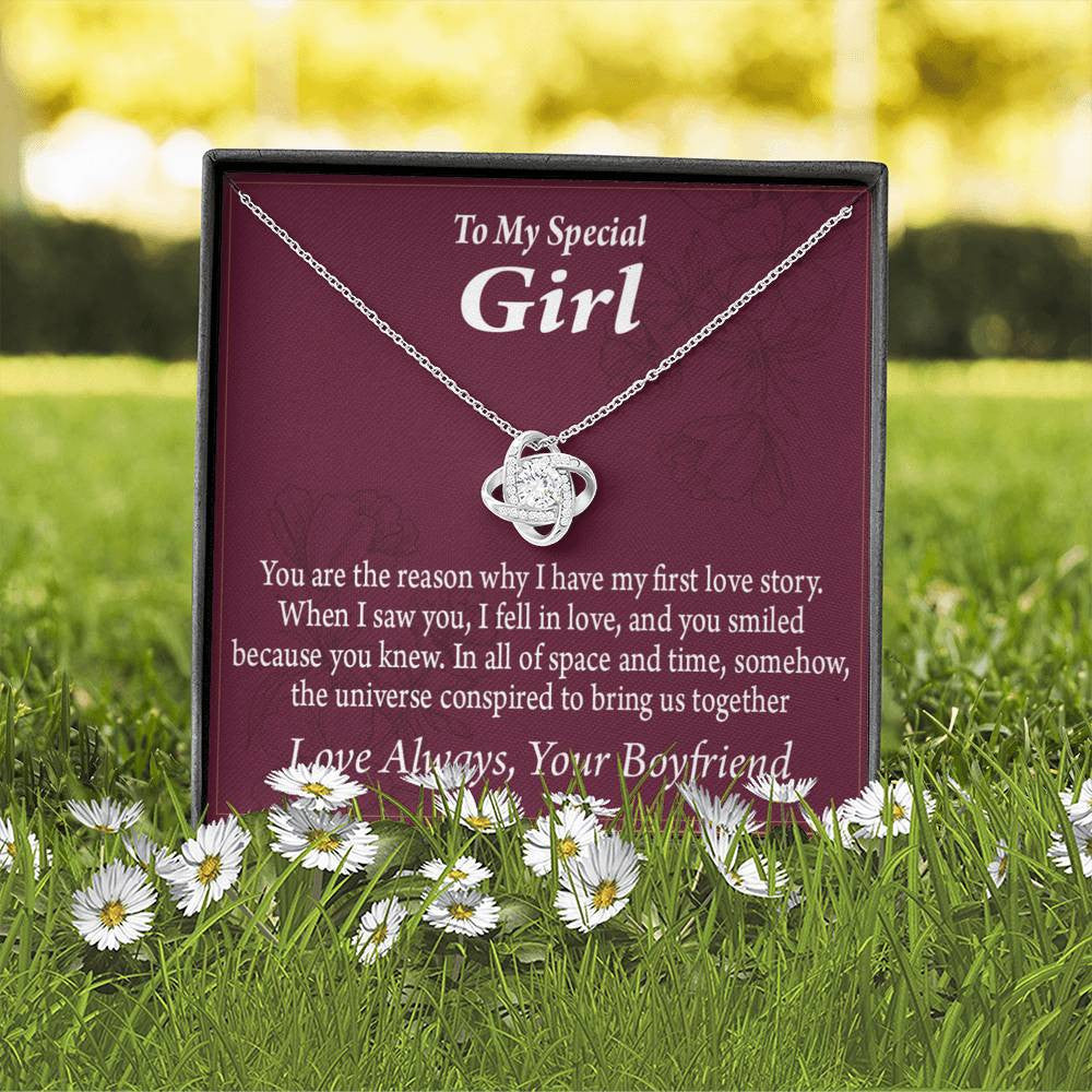 To My Girlfriend The Reason For First Love Story Love Knot Pendant Necklace Stainless Steel W Cz Stone - Luxury Love Knot Necklace Meanful Gift Idea For Her/Him