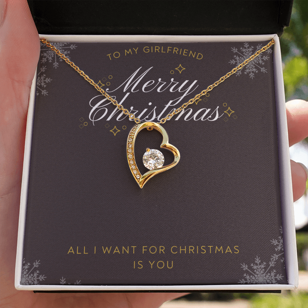 To My Girlfriend All I want For Christmas Message Card Forever Necklace 18k Gold or Stainless Steel 18" Necklace - Forever Love Necklace Gift Idea For Woman