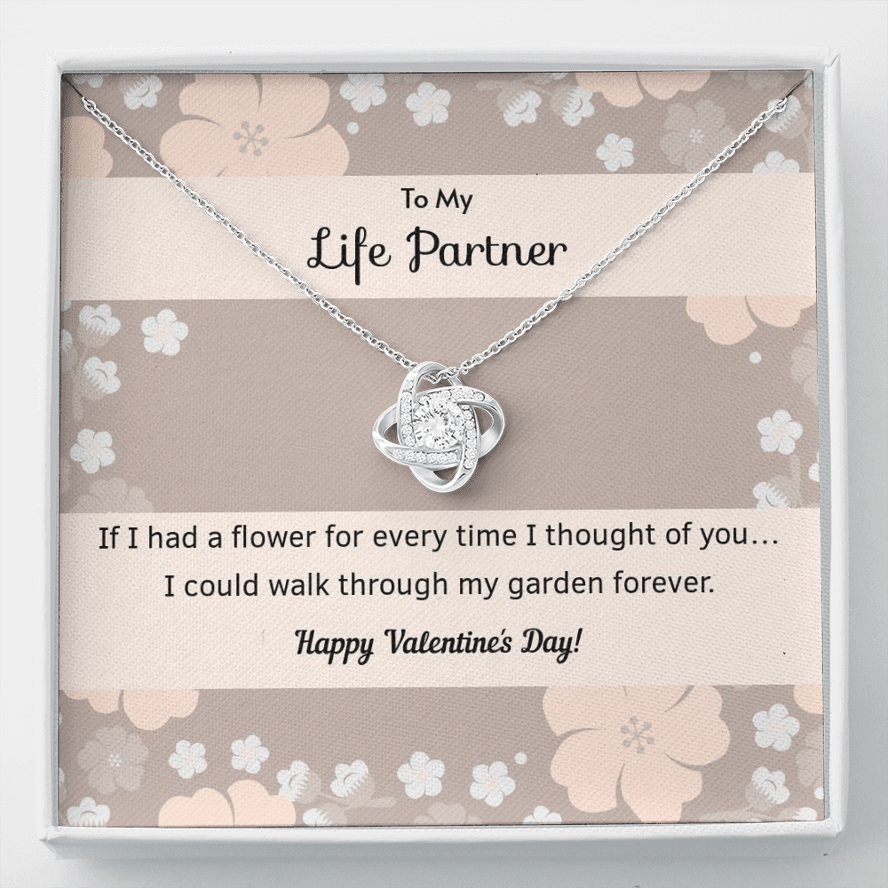 To My Wife Flower to My Life Partner Love Knot Message Card - Luxury Love Knot Necklace Meanful Gift Idea For Her/Him