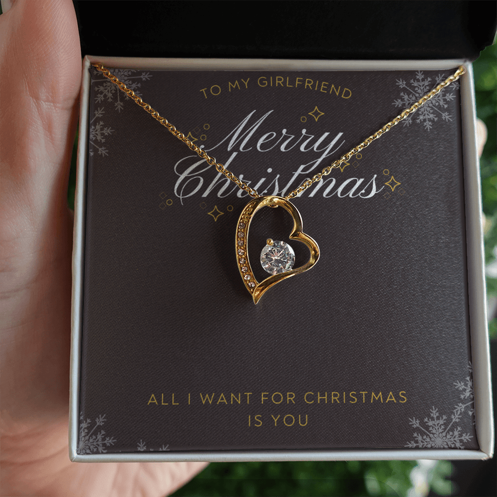 To My Girlfriend All I want For Christmas Message Card Forever Necklace 18k Gold or Stainless Steel 18" Necklace - Forever Love Necklace Gift Idea For Woman