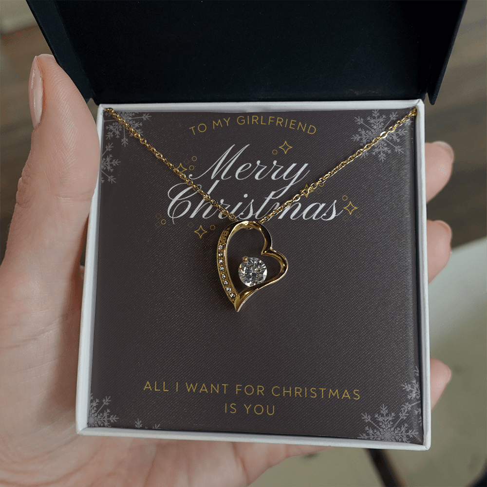 To My Girlfriend All I want For Christmas Message Card Forever Necklace 18k Gold or Stainless Steel 18" Necklace - Forever Love Necklace Gift Idea For Woman