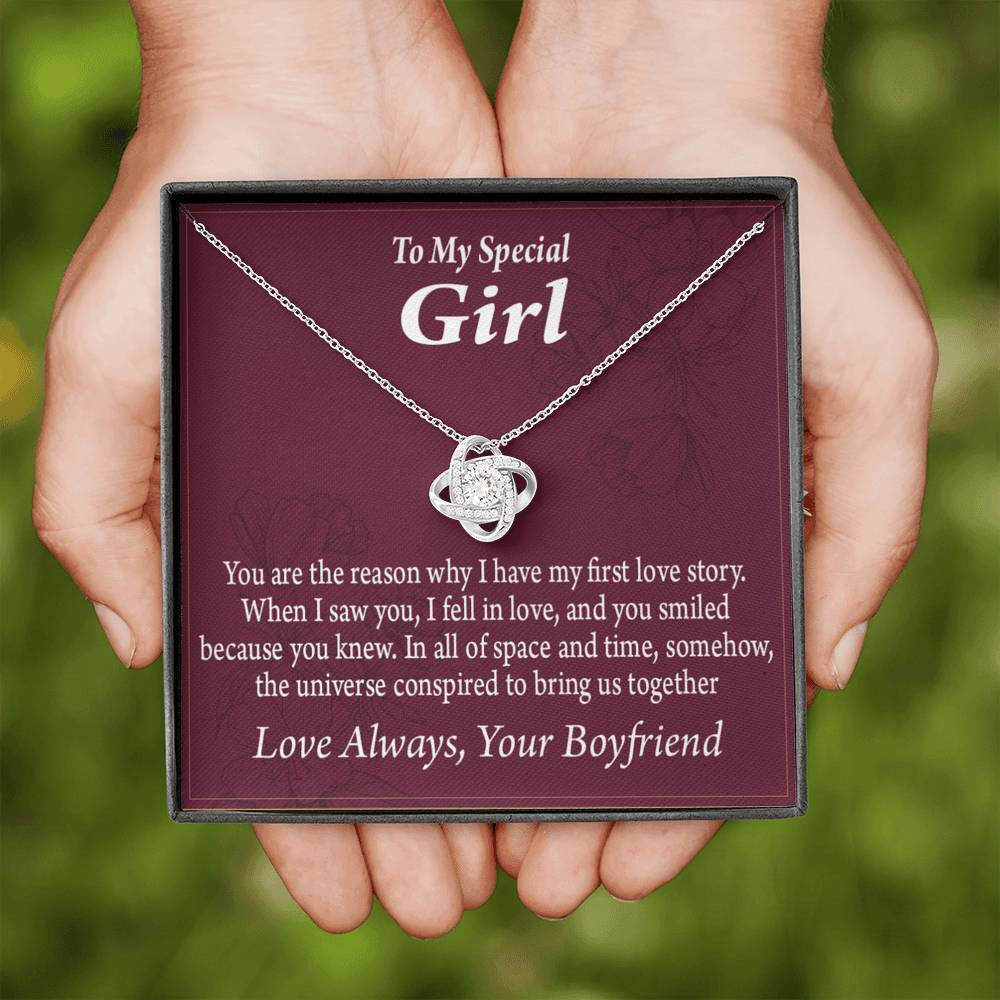 To My Girlfriend The Reason For First Love Story Love Knot Pendant Necklace Stainless Steel W Cz Stone - Luxury Love Knot Necklace Meanful Gift Idea For Her/Him