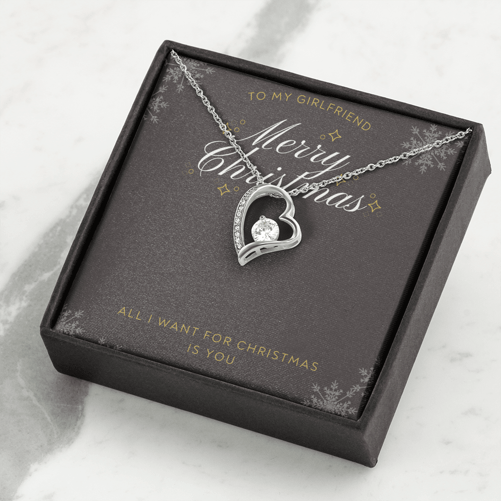 To My Girlfriend All I want For Christmas Message Card Forever Necklace 18k Gold or Stainless Steel 18" Necklace - Forever Love Necklace Gift Idea For Woman