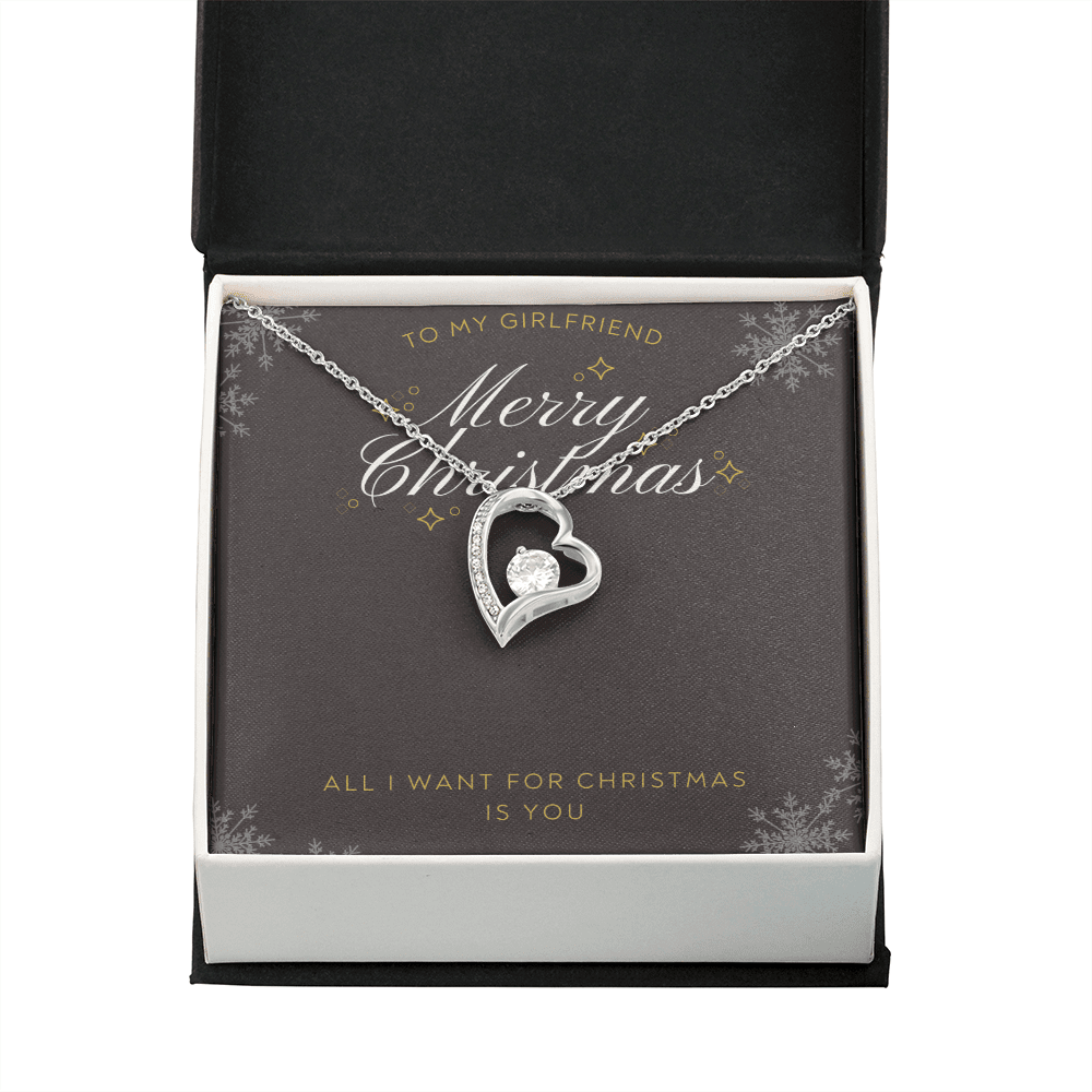 To My Girlfriend All I want For Christmas Message Card Forever Necklace 18k Gold or Stainless Steel 18" Necklace - Forever Love Necklace Gift Idea For Woman
