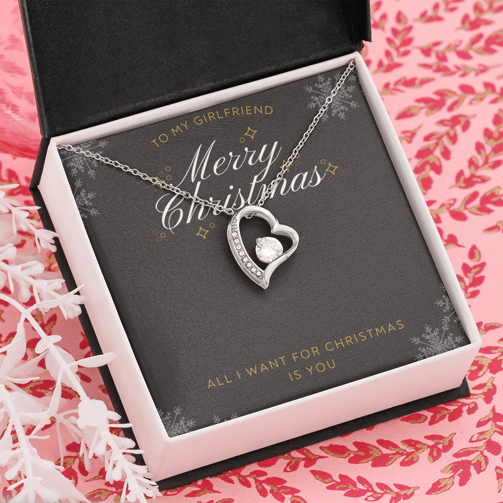 To My Girlfriend All I want For Christmas Message Card Forever Necklace 18k Gold or Stainless Steel 18" Necklace - Forever Love Necklace Gift Idea For Woman
