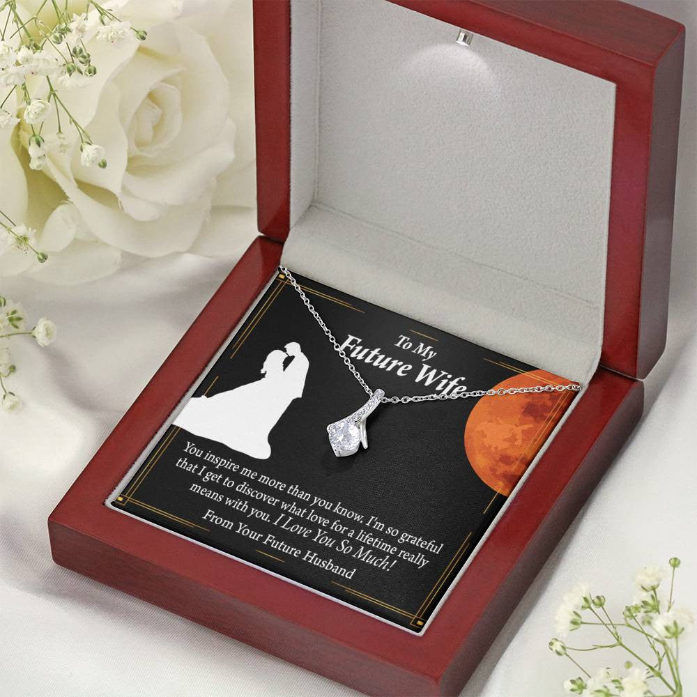 To My Wife Future Wife Inspiration Eternity Ribbon Stone Pendant 14K White Gold Stainless Steel Jewelry Gift - Alluring Beauty Necklace Gift For Her